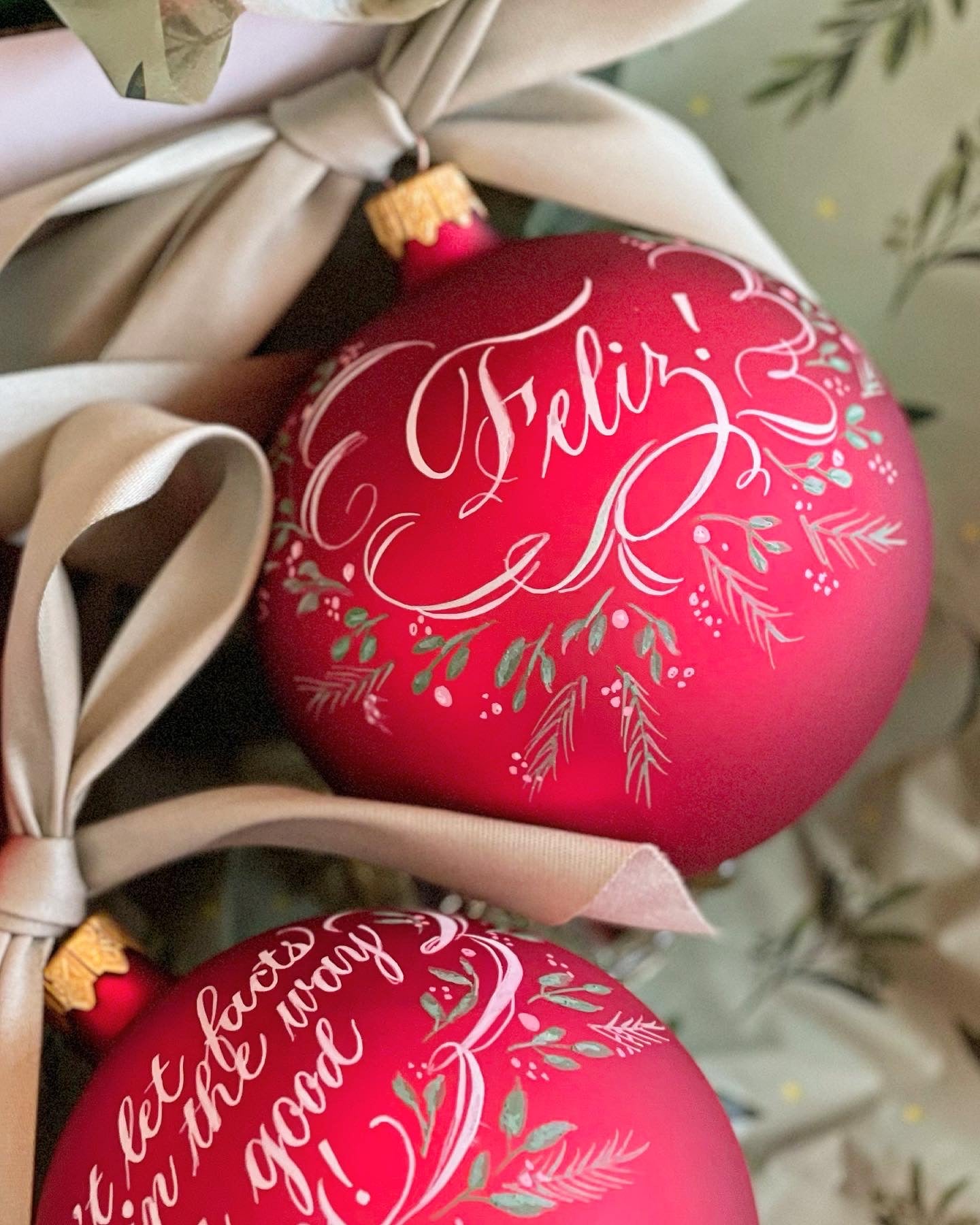 Hand painted custom calligraphy personalized ornaments