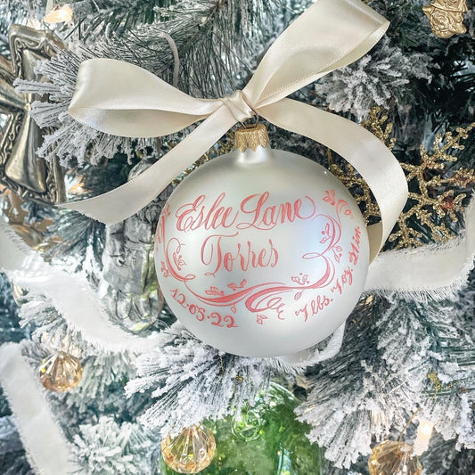 Hand painted custom calligraphy personalized ornaments